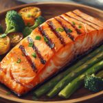 A healthy meal centered around a large portion of protein, symbolizing the 'protein priority' in a 40s diet.