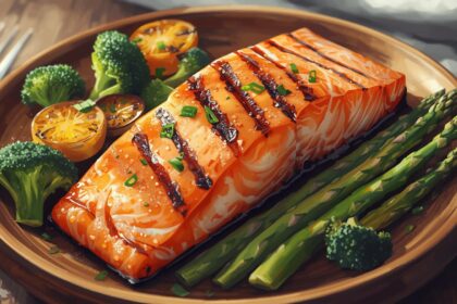 A healthy meal centered around a large portion of protein, symbolizing the 'protein priority' in a 40s diet.